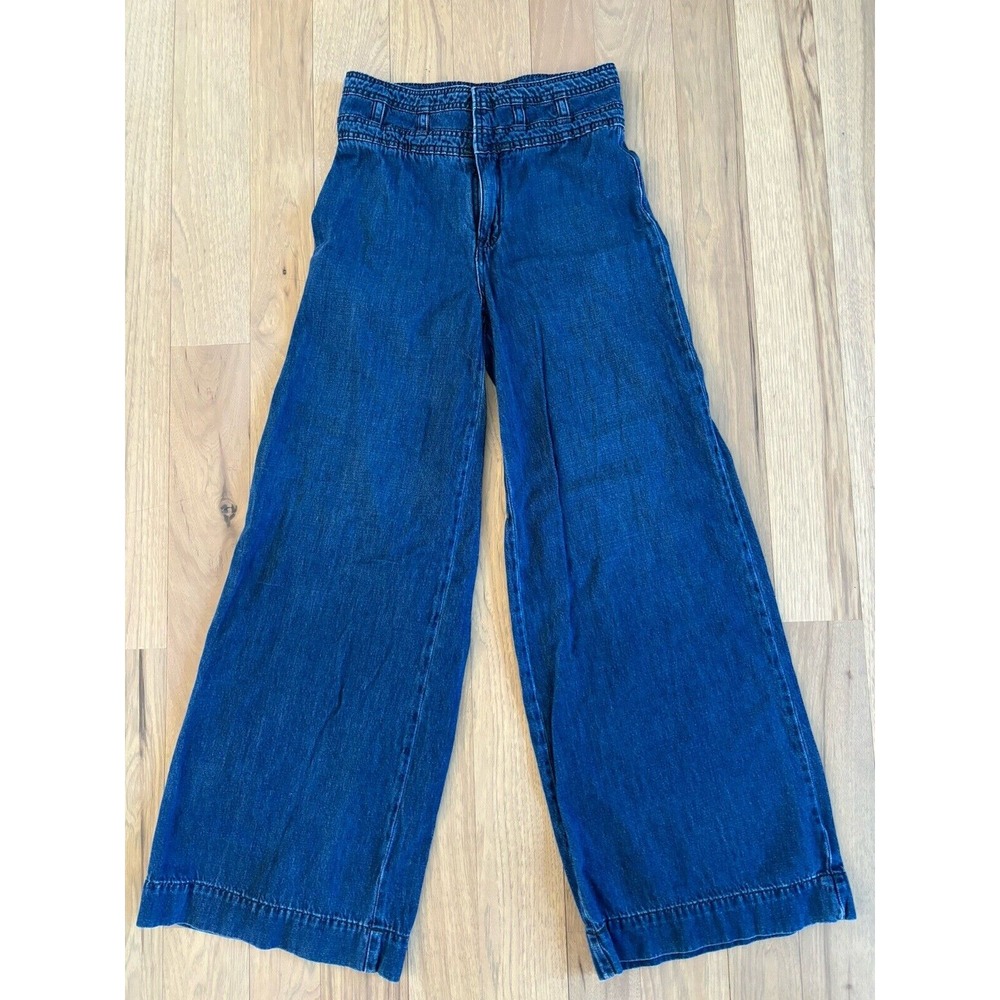 Free People Devon‎ Wide Leg Dark Blue High Waist Denim Baggy Jeans Size 27